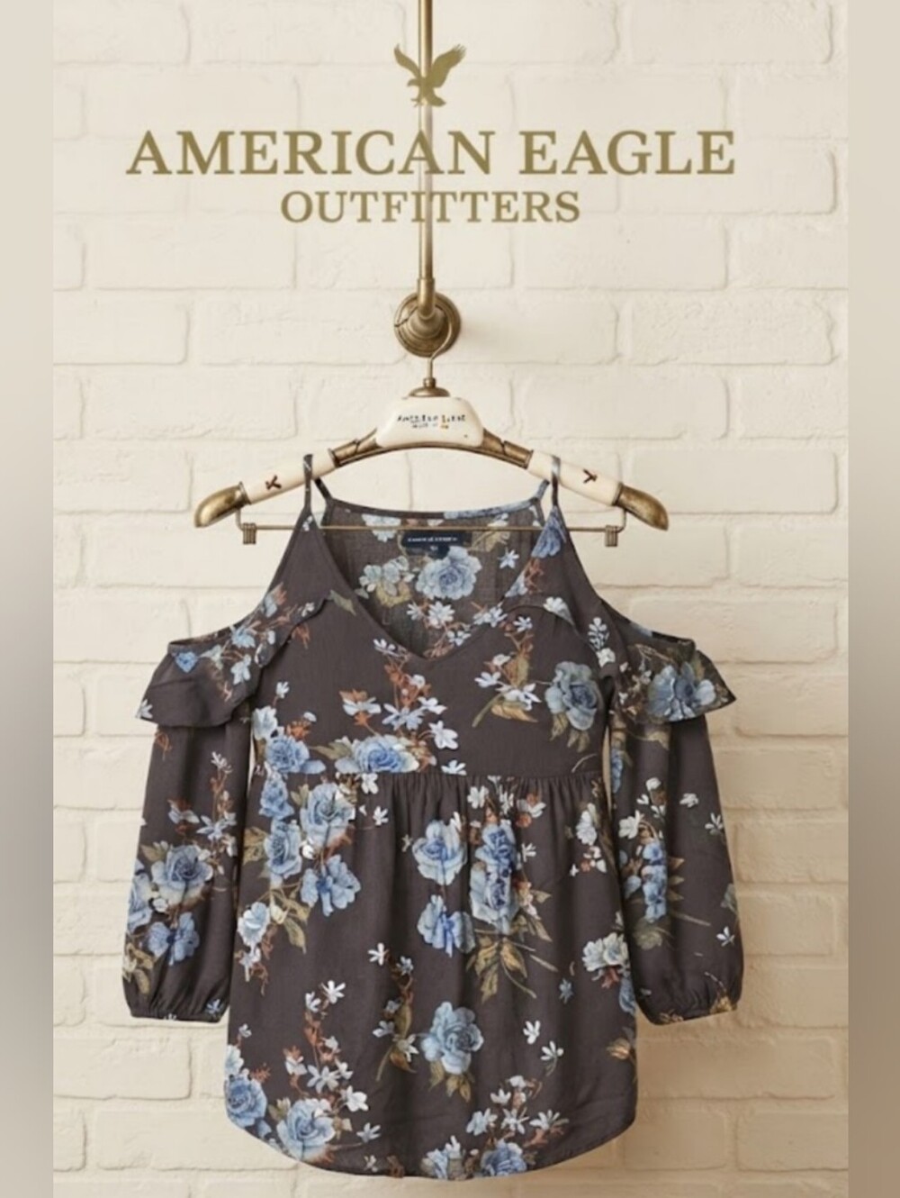 American Eagle Floral Cold-Shoulder Peasant Top
